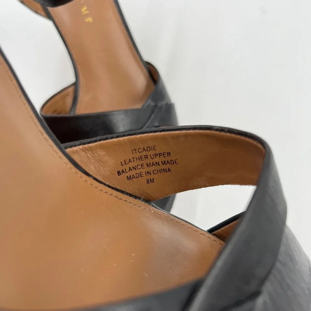 Ivanka‎ Trump Black Leather Snake Print Ankle Strap Wedge Sandals - Size 8M